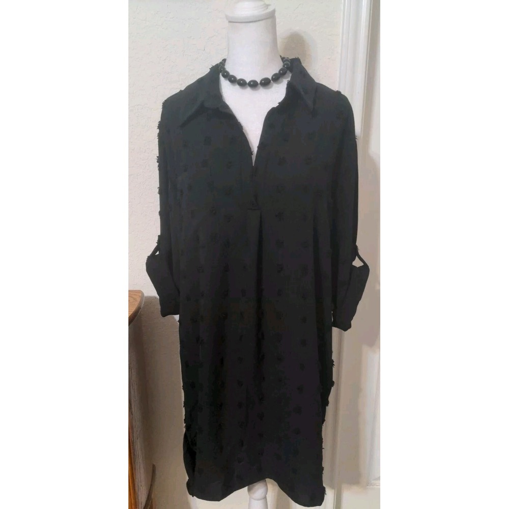 Blooming Jelly Women's Black Sheer 3/4 Button Up Sleeve Dress. Size L